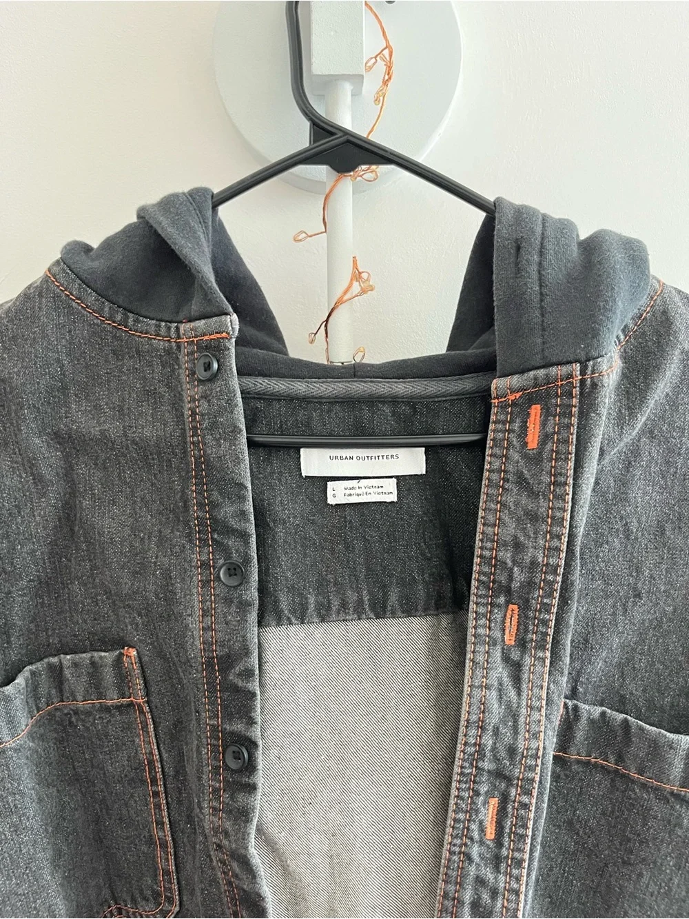 Urban Outfitters Washed Black Hooded Denim Jacket